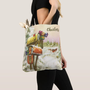 Tote Bag Noël vintage, boîtes aux lettres dans un paysage h