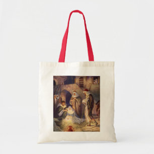 Tote Bag Noël vintage de la Nativité, 3 bergers et Jésus