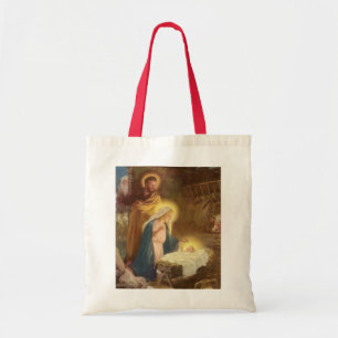 Tote Bag Noël vintage de la Nativité, Marie Joseph Enfant J