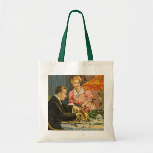 Tote Bag Noël vintage, dîner de famille victorien