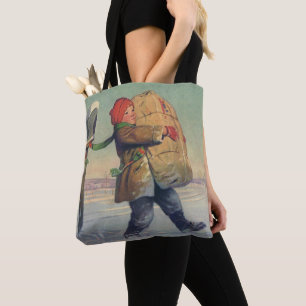 Tote Bag Noël Vintage, Enfant avec Gros Colis