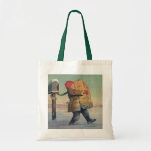 Tote Bag Noël vintage, enfant avec un gros paquet