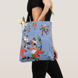 Tote Bag Noël vintage, enfants patinant sur un lac