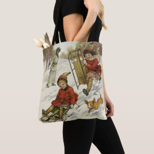 Tote Bag Noël vintage, enfants victoriens faisant de la lug