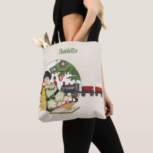 Tote Bag Noël Vintage, Garçon Heureux Jouant avec des Jouet