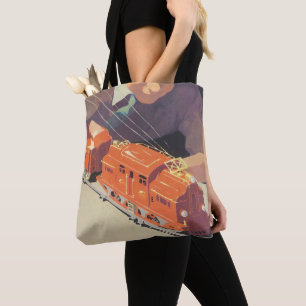 Tote Bag Noël vintage, garçon jouant avec des trains jouets