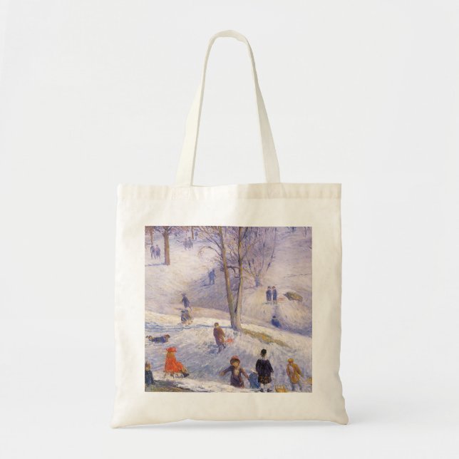 Tote Bag Noël vintage, glissade, Central Park Glackens (Devant)