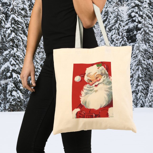 Tote Bag Noël Vintage, Jolly Winking Père Noël (Créateur téléchargé)