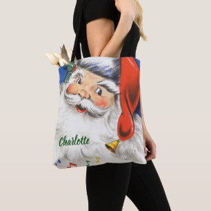 Tote Bag Noël vintage, joyeux Père Noël avec de la musique