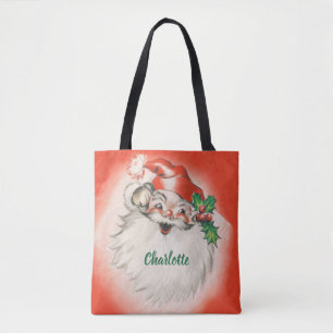 Tote Bag Noël vintage, joyeux Père Noël rétro des années 50