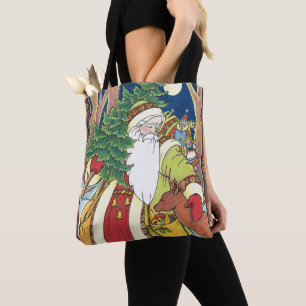Tote Bag Noël vintage, le Père Noël Cerf en forêt