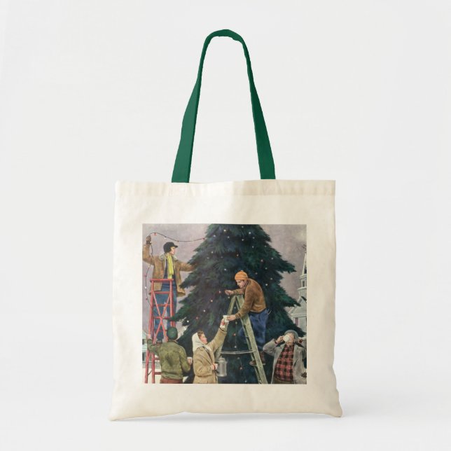 Tote Bag Noël vintage, Lumières familiales sur arbre (Devant)