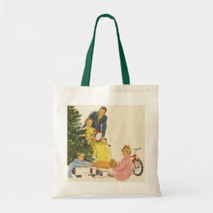 Tote Bag Noël vintage matin, famille ouvrant des cadeaux