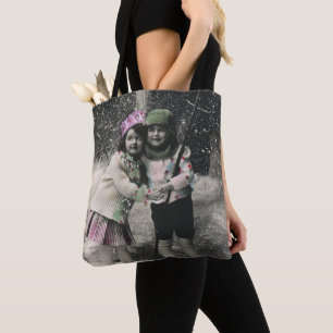 Tote Bag Noël vintage, meilleurs amis sur skis