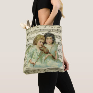 Tote Bag Noël vintage, musique d'anges victoriens au violon