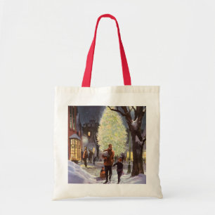 Tote Bag Noël vintage, père faisant des achats avec les enf