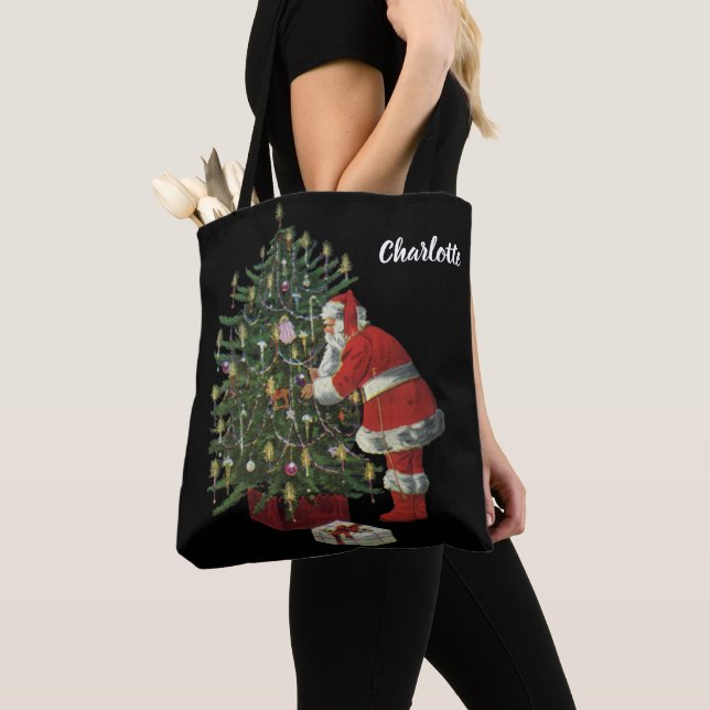 Tote Bag Noël vintage, Père Noël avec présents (De près)
