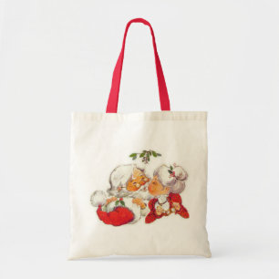 Tote Bag Noël vintage Père Noël embrassant Mme Claus