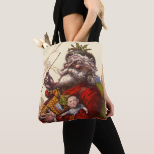 Tote Bag Noël vintage, Père Noël victorien avec des jouets