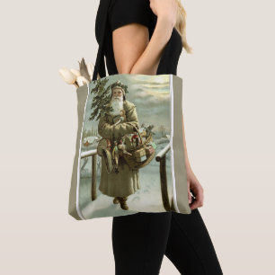 Tote Bag Noël vintage, Père Noël victorien avec des jouets