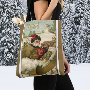 Tote Bag Noël vintage, Père Noël victorien dans un traîneau