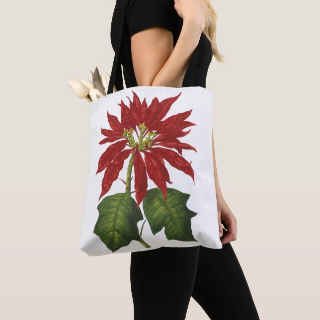Tote Bag Noël vintage, poinsettia rouge plante d'hiver (De près)