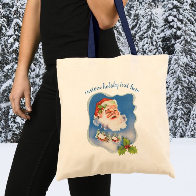 Tote Bag Noël Vintage, Retro Jolly Santa Claus (Créateur téléchargé)