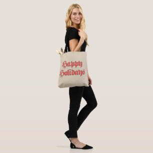 Tote Bag Noël Vintage, Texte Joyuses Fêtes en Lettres Rouge