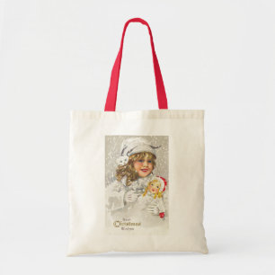 Tote Bag Noël vintage victorien Fille avec poupée dans la n