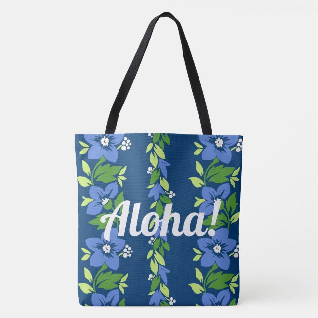 Tote Bag Noelani Lei Hawaiian Flore Bleu (Devant)