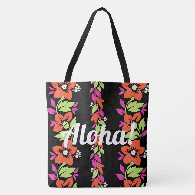 Tote Bag Noelani Lei Hawaiian Ftripe Coral et Noir (Devant)