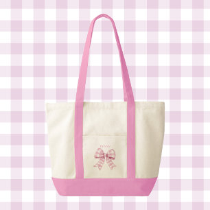 Tote Bag Nœud à carreaux Gingham rose Coquette Contraste de