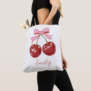 Tote Bag Nœud Cerise Coquette Personnalisé 