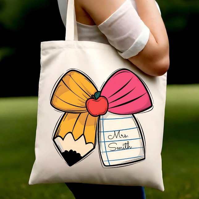 Tote Bag Nœud Coquette Enseignant Personnalisé Nom Enseigna (Créateur téléchargé)