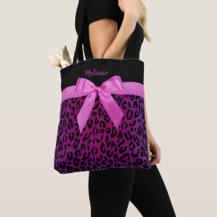 Tote Bag Nœud Coquette & Imprimé Animal Rose Violet Nom