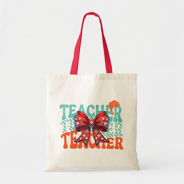 Tote Bag Nœud de Noël pour Enseignant Cadeau de Fête Mignon (Devant)