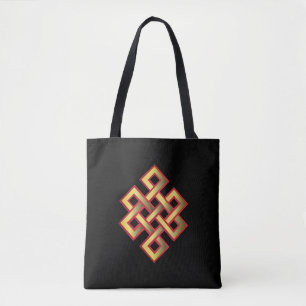 Tote Bag Nœud Éternel Doré sur Fond Noir