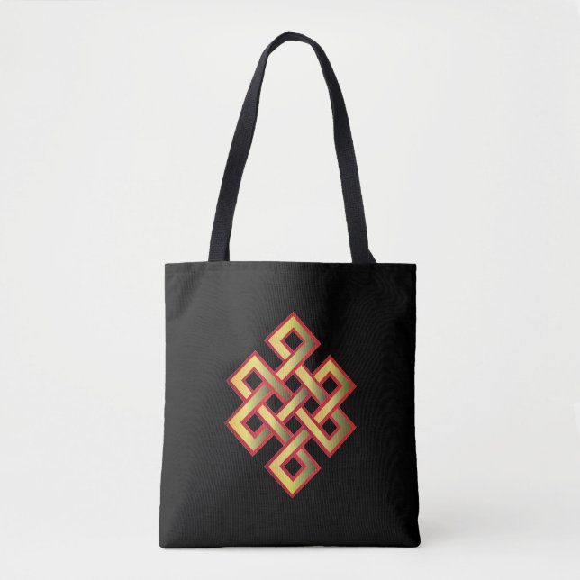 Tote Bag Nœud Éternel Doré sur Fond Noir (Devant)