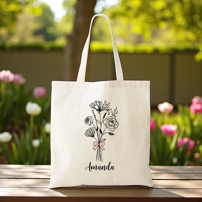 Tote Bag Nœud Rose Fleur Personnalisé Pour Elle (Créateur téléchargé)