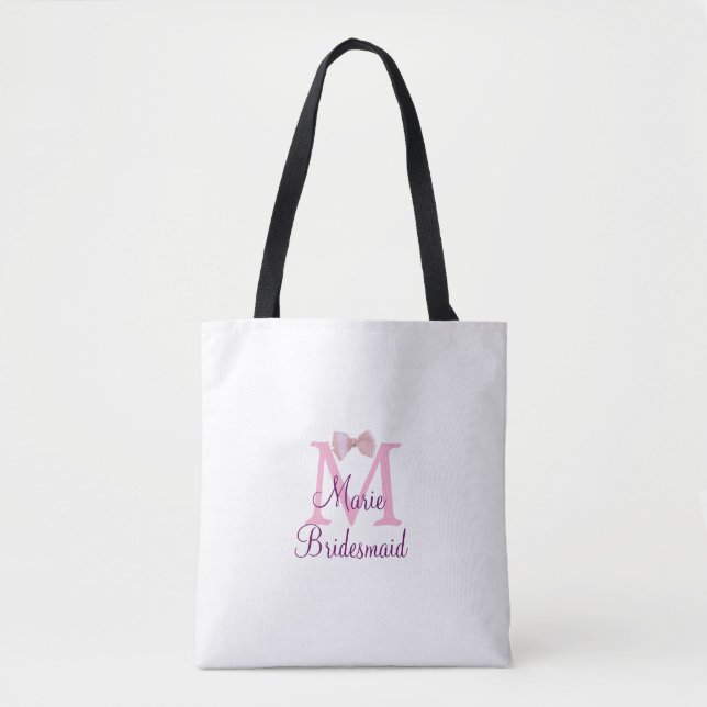 Tote Bag nœud rose monogramme demoiselle d'honneur moderne  (Devant)