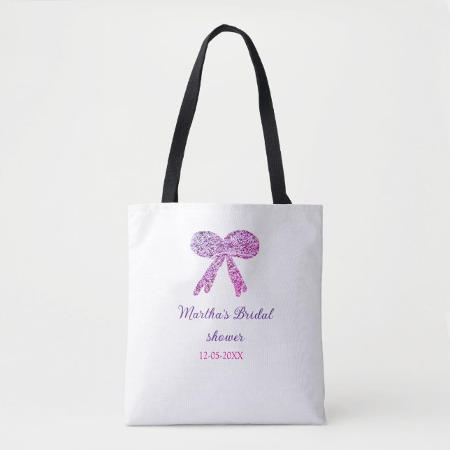 Tote Bag Nœud rose violet scintillement paillettes mariage  (Devant)
