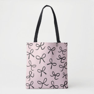 Tote Bag Nœuds Noirs Mignons et Tendance Rose