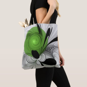 Tote Bag Noir Abstrait et blanc avec art fractal vert