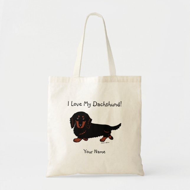 Tote Bag Noir aux cheveux longs et Tan de teckel (Devant)