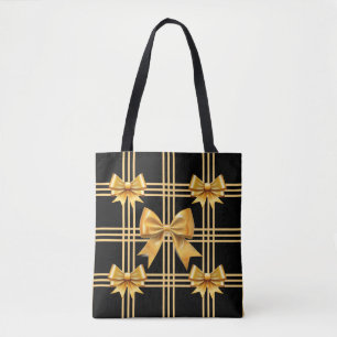 Tote Bag Noir Avec Plaid Gold Coquette Basses
