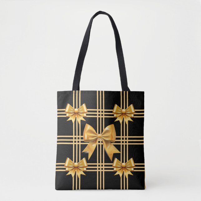 Tote Bag Noir Avec Plaid Gold Coquette Basses (Devant)