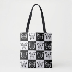 Tote Bag Noir blanc À damiers conception papillon