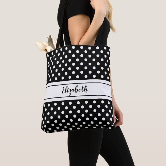 Tote Bag Noir Blanc Classic Polka Nom du Motif (De près)