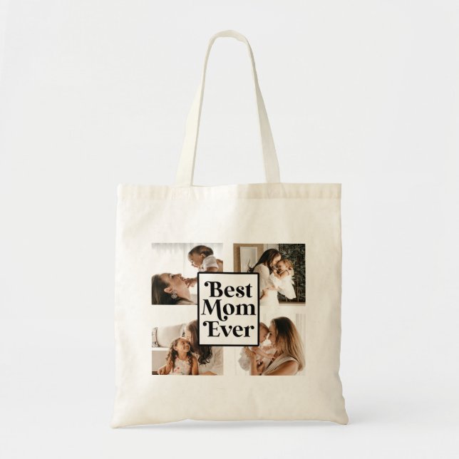Tote Bag Noir Blanc Meilleure Maman Jamais Photo personnali (Devant)