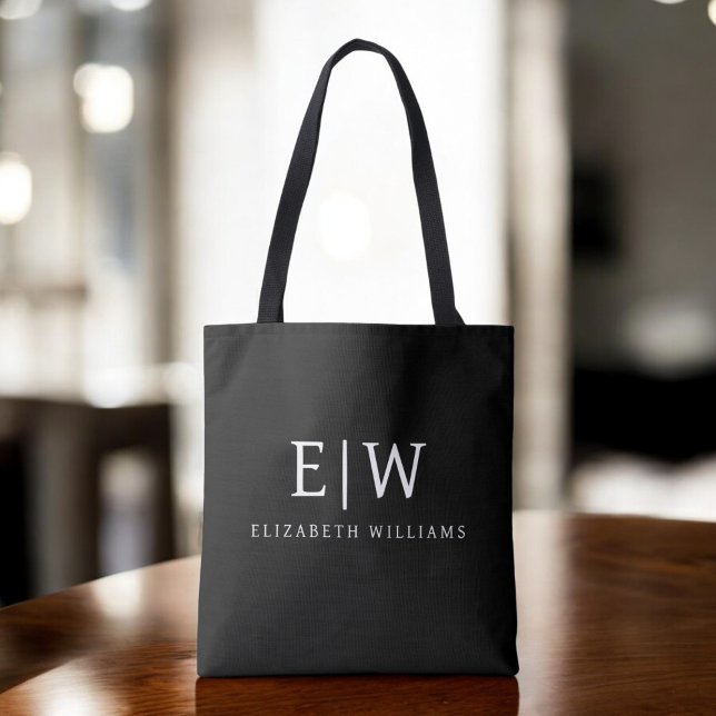 Tote Bag Noir blanc minimaliste moderne Monogramme élégant (Créateur téléchargé)